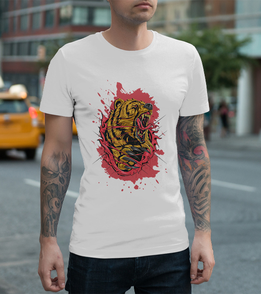 Bear Scary Roaring Splatter T-Shirt