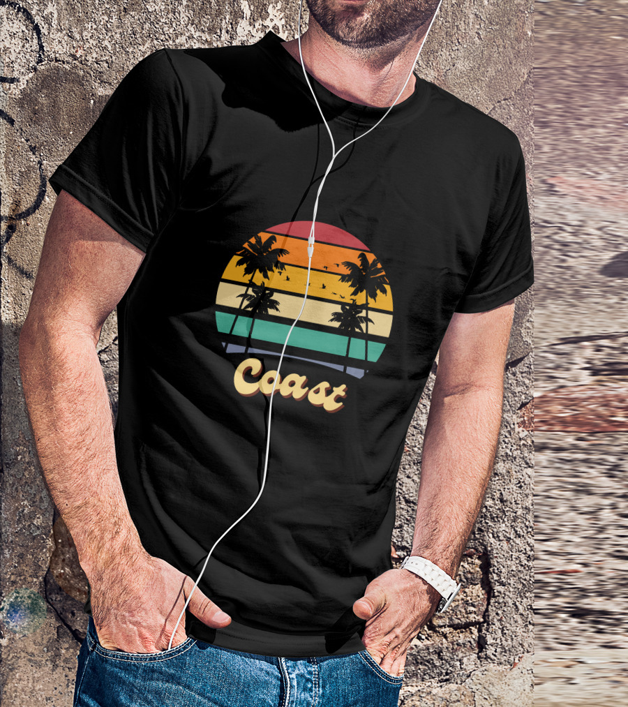 Coast Vintage Sunset Palm Trees Birds T-Shirt