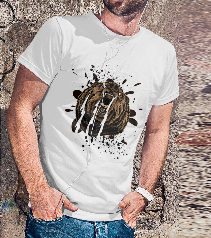 Roaring Bear With Splatter Effect And Claw Marks T-Shirt