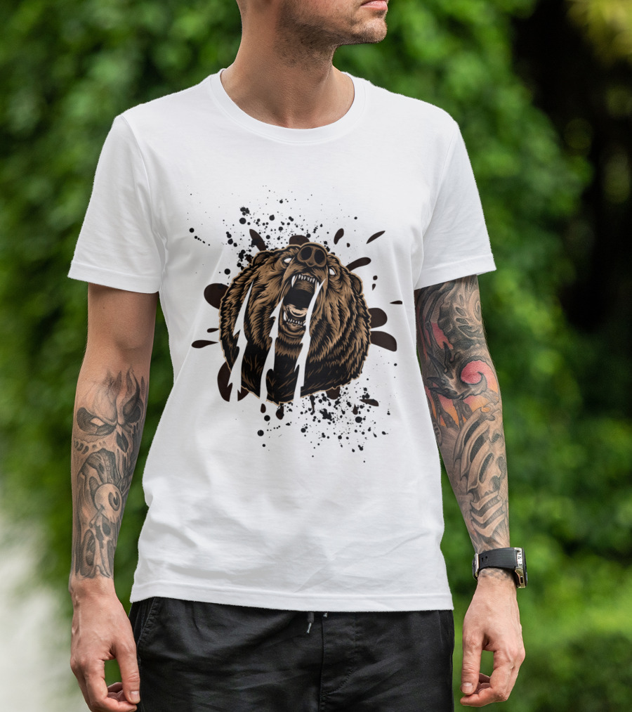Roaring Bear With Splatter Effect And Claw Marks T-Shirt
