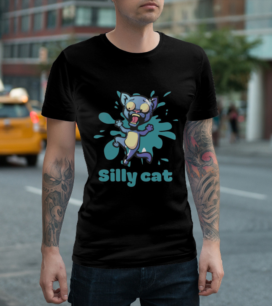 Playful Silly Cat with Cartoon Splash Effect T-Shirt