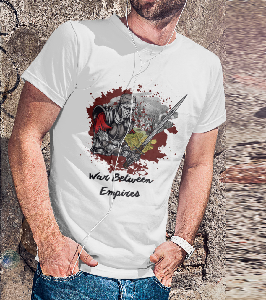 War Between Empires Medieval Knight Sword Battle Map Background T-Shirt