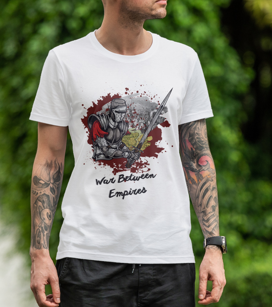 War Between Empires Medieval Knight Sword Battle Map Background T-Shirt