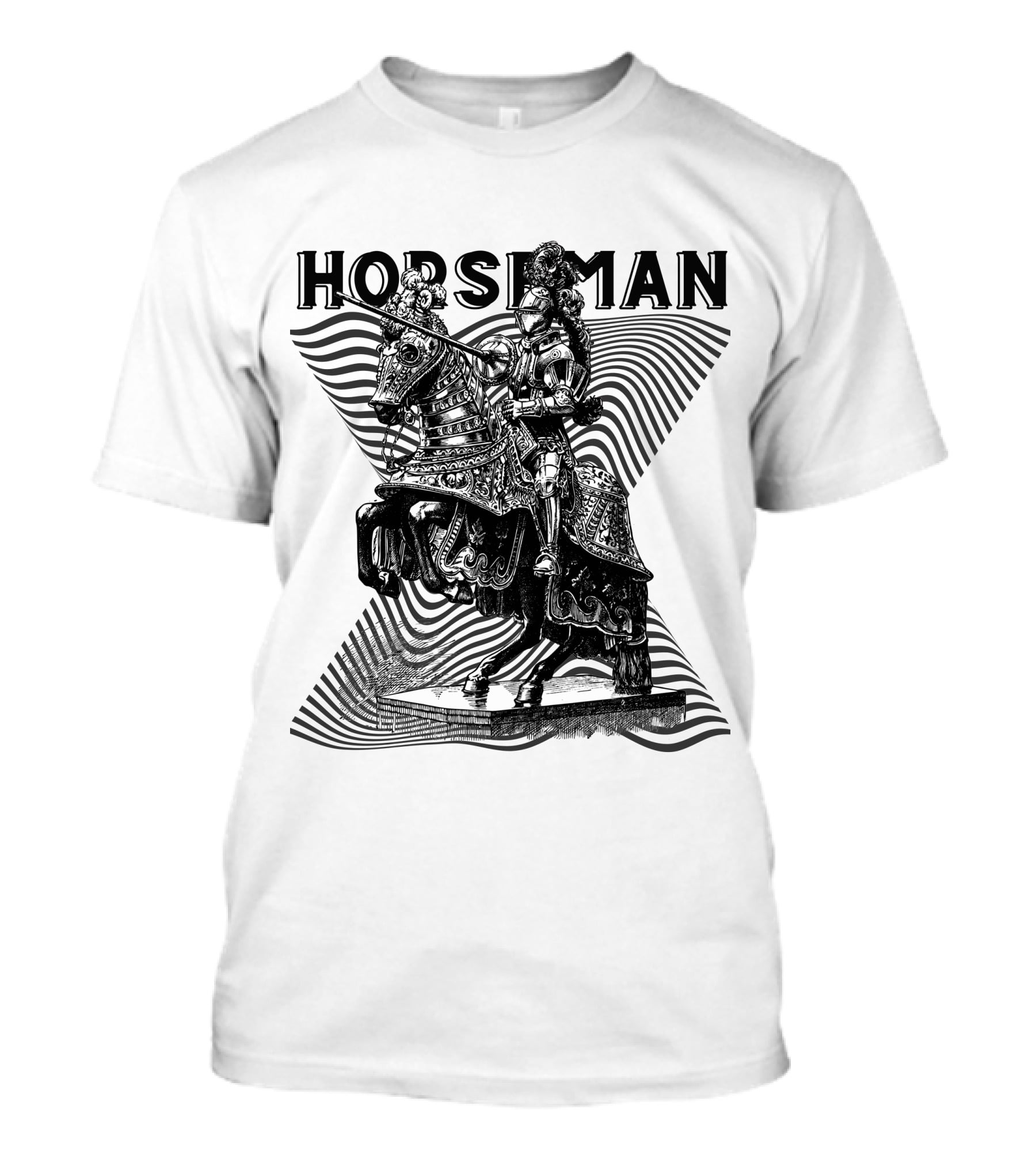 Horseman Knight On Armored Steed With Wavy Line Background T-Shirt