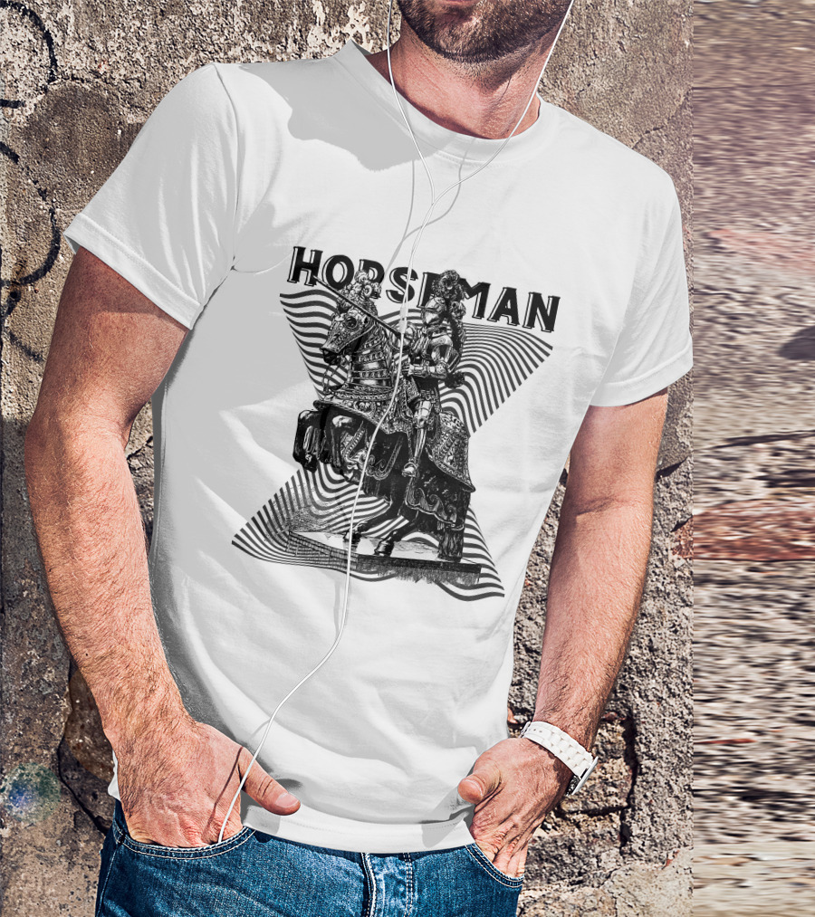 Horseman Knight On Armored Steed With Wavy Line Background T-Shirt
