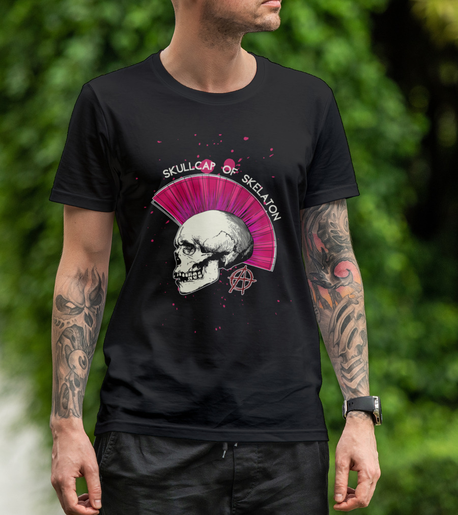 Skullcap Of Skeleton Punk Anarchy Mohawk T-Shirt