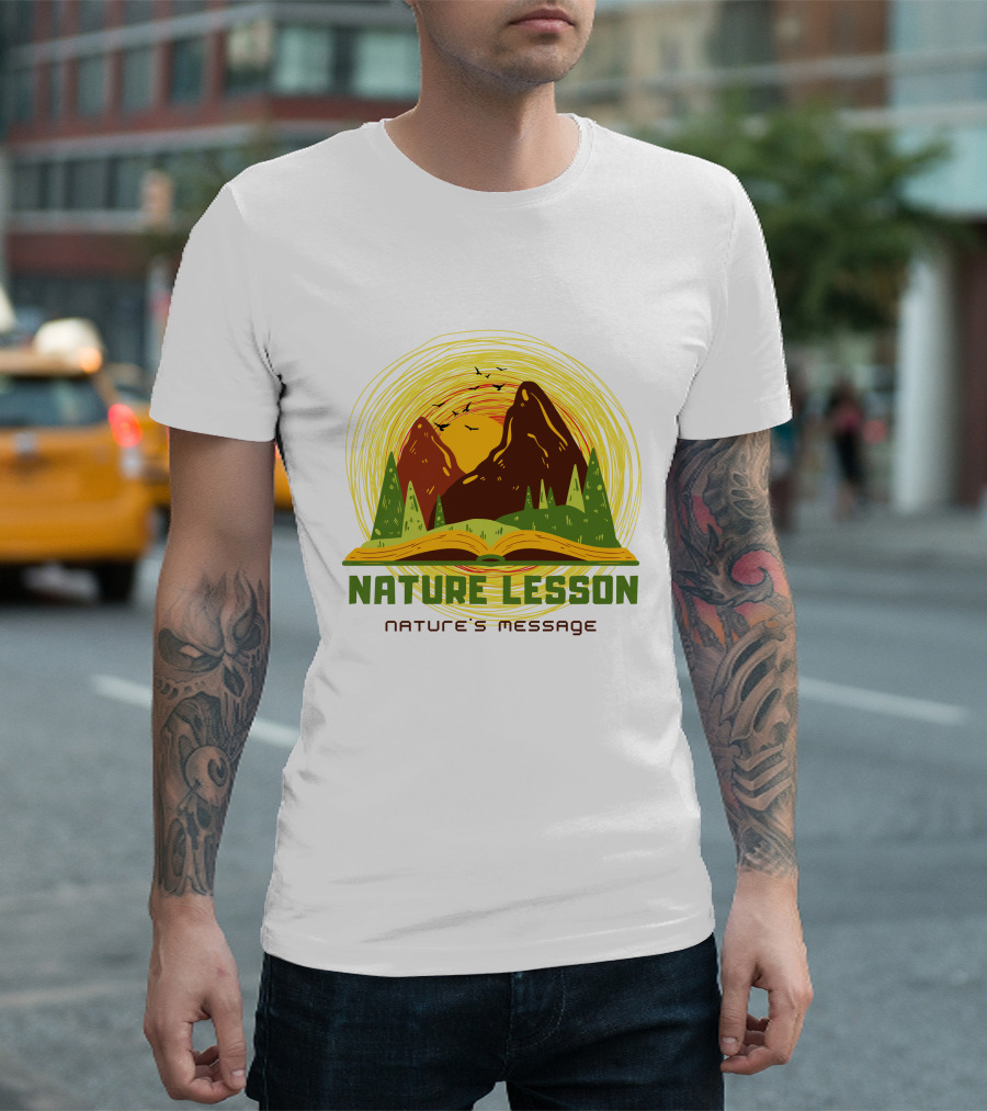 Nature Lesson Nature's Message Open Book with Mountains and Trees T-Shirt