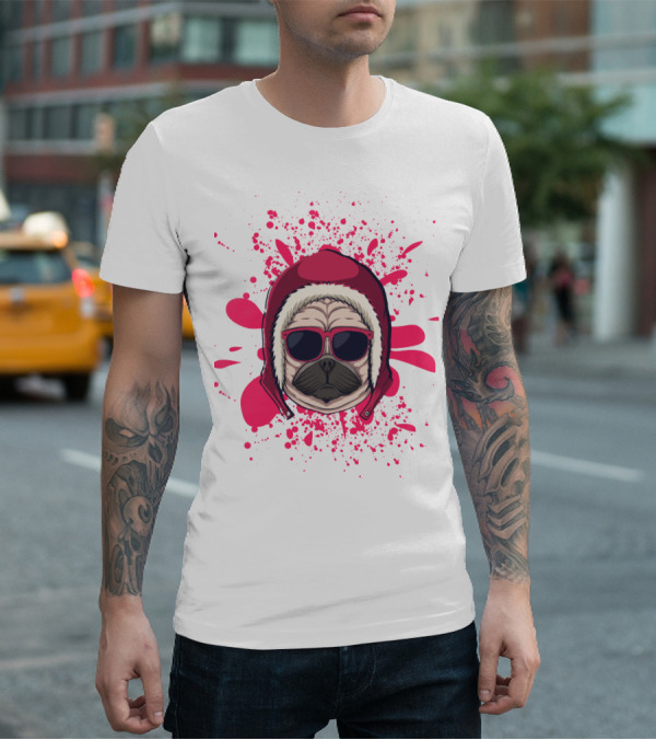 Pink Dog In Hood With Sunglasses T-Shirt
