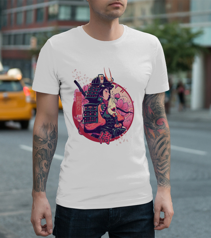 Samurai Girl Cherry Blossom Warrior Japan Kanji T-Shirt