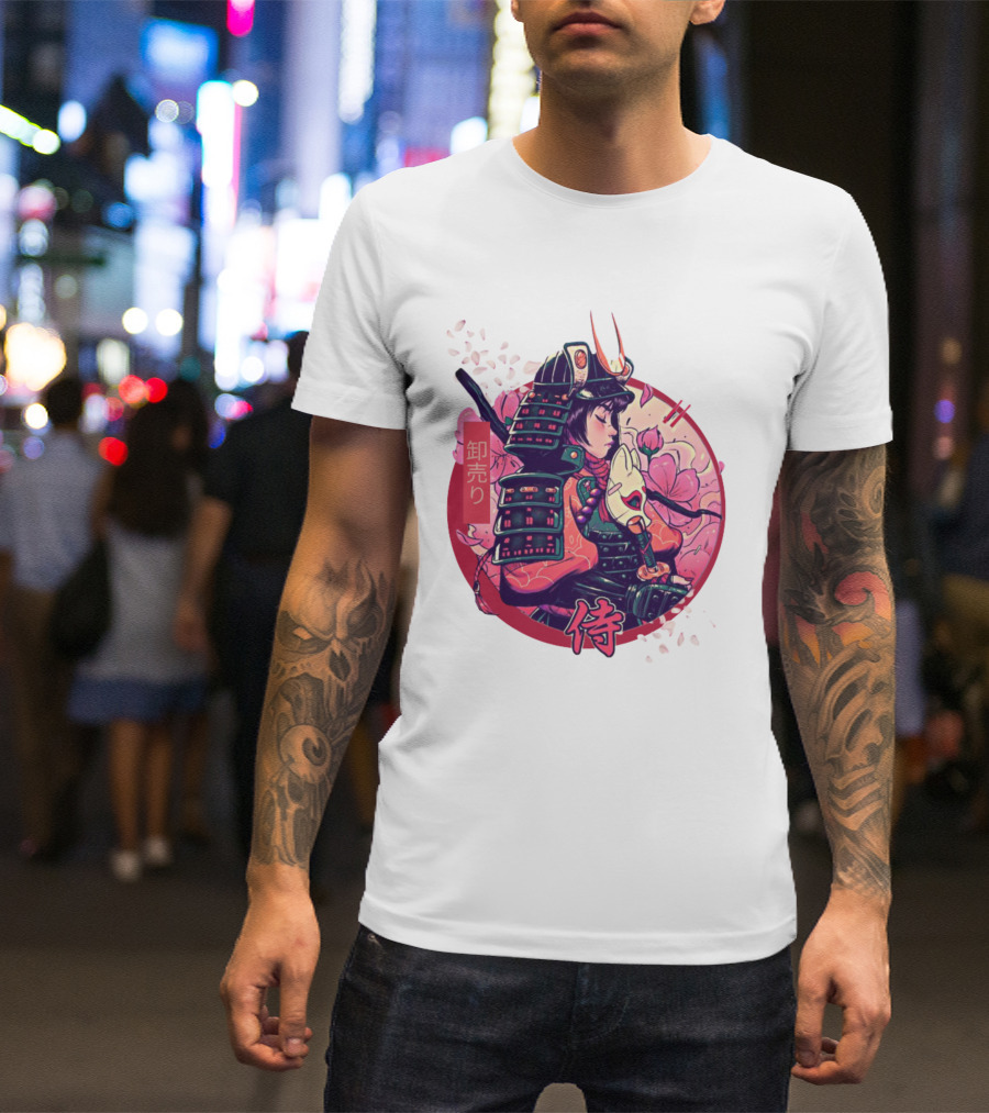Samurai Girl Cherry Blossom Warrior Japan Kanji T-Shirt