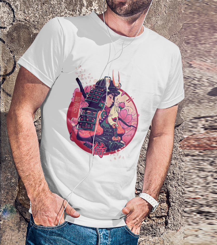 Samurai Girl Cherry Blossom Warrior Japan Kanji T-Shirt