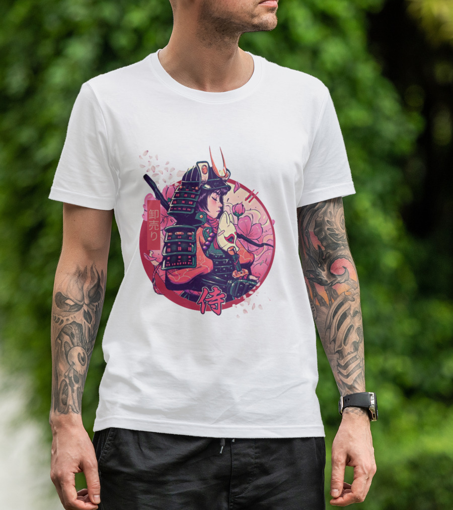 Samurai Girl Cherry Blossom Warrior Japan Kanji T-Shirt