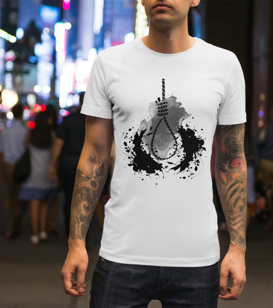 Rope Black And White Abstract Ink Splatter T-Shirt