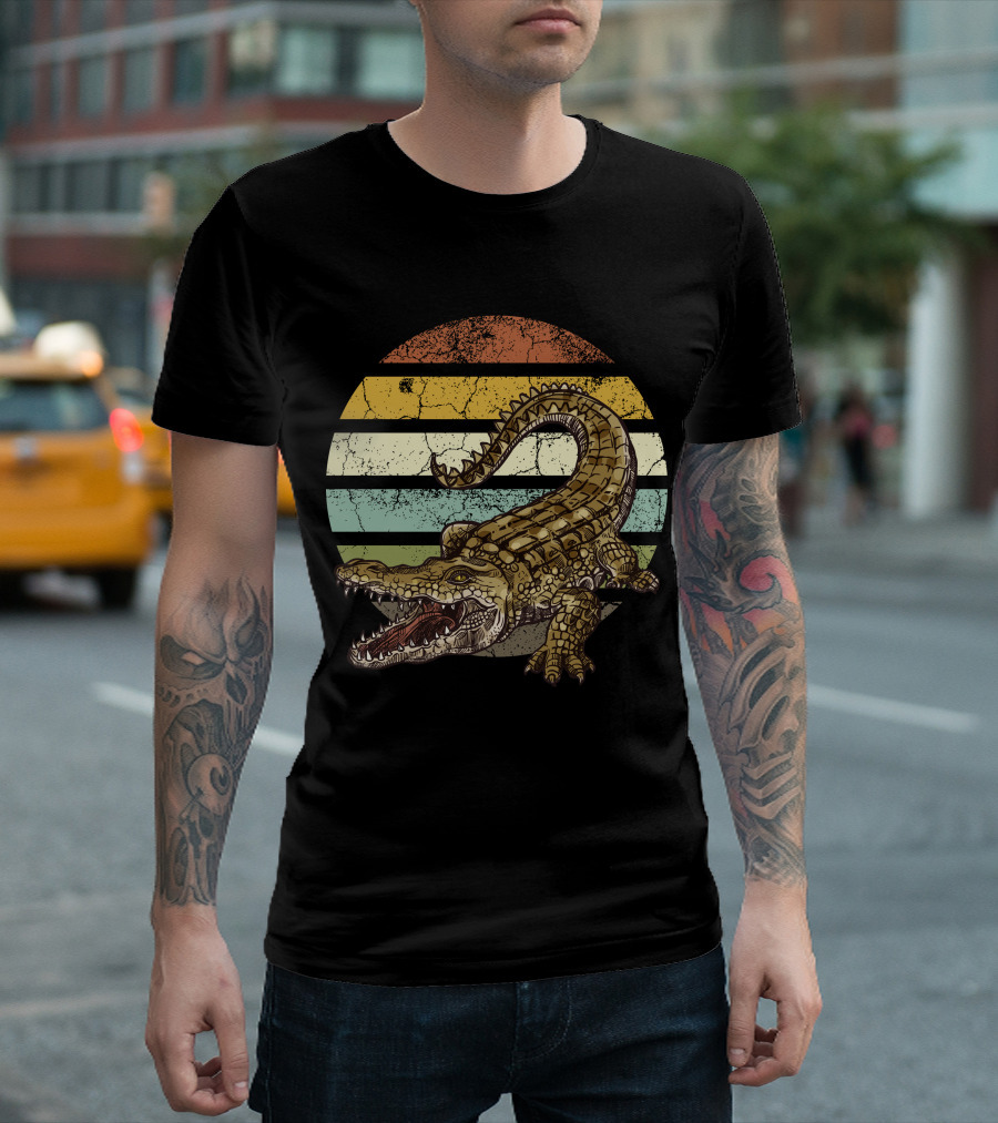 Crocodile Vintage Sunset Stripes T-Shirt