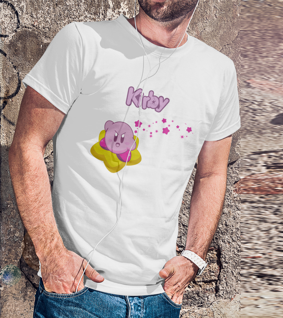 Kirby On Star With Pink Sparkling Stars Trail T-Shirt