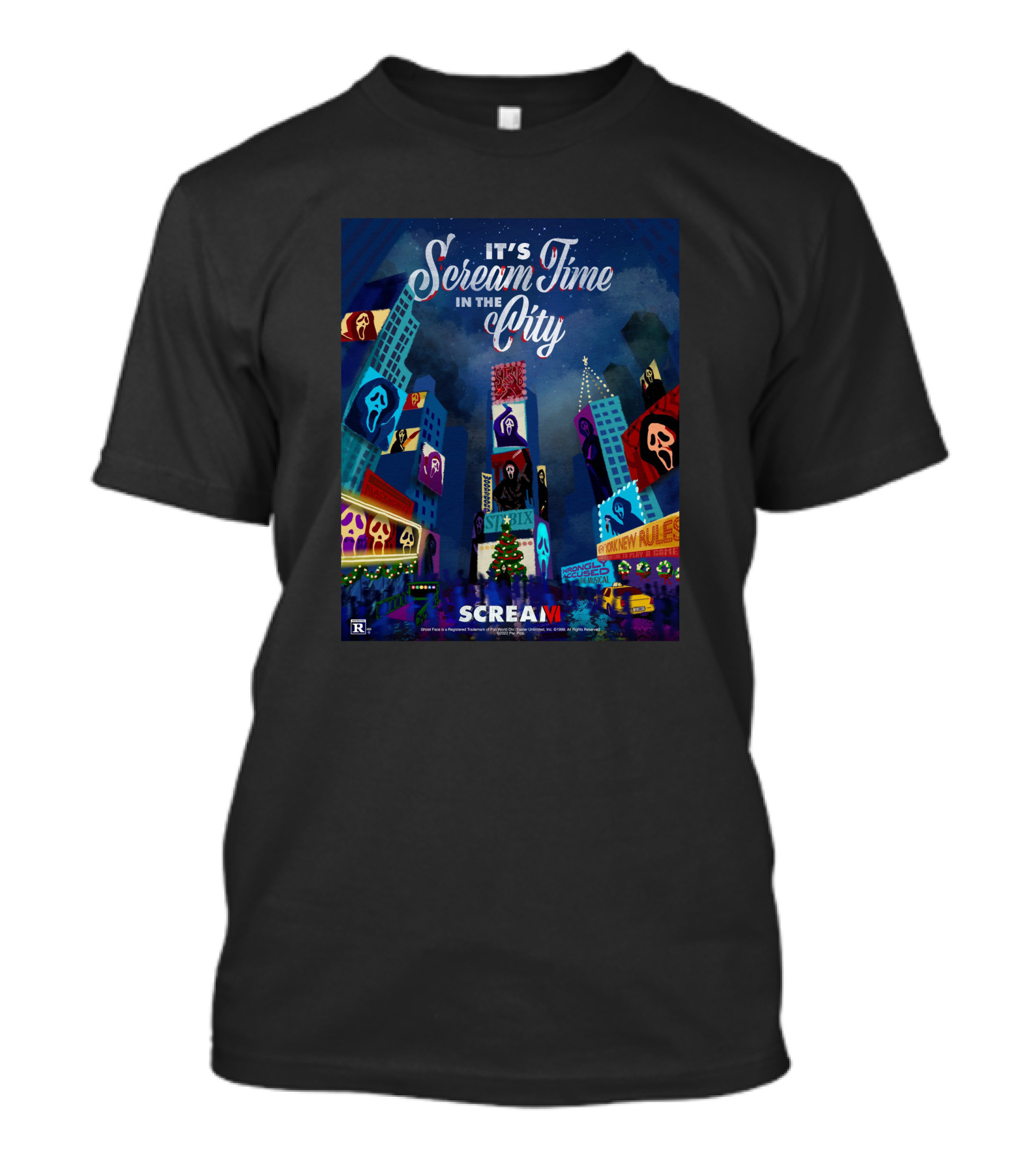 It's Scream Time In The City Scream VI Movie Poster With Ghost Masks And Neon Cityscape T-Shirt
