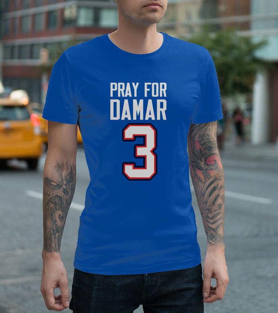 Pray For Damar 3 Football Number Blue Red White T-Shirt