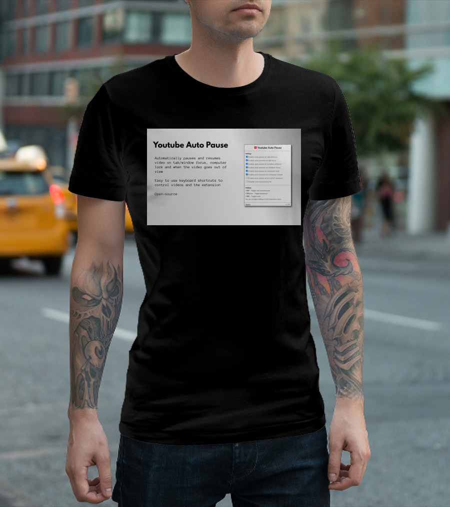 Youtube Auto Pause Extension Open-Source Control Settings T-Shirt