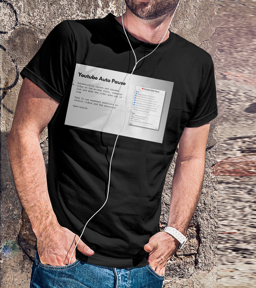 Youtube Auto Pause Extension Open-Source Control Settings T-Shirt