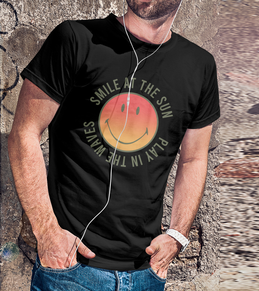 Smile At The Sun Play In The Waves Sunset Gradient Smiley Face T-Shirt