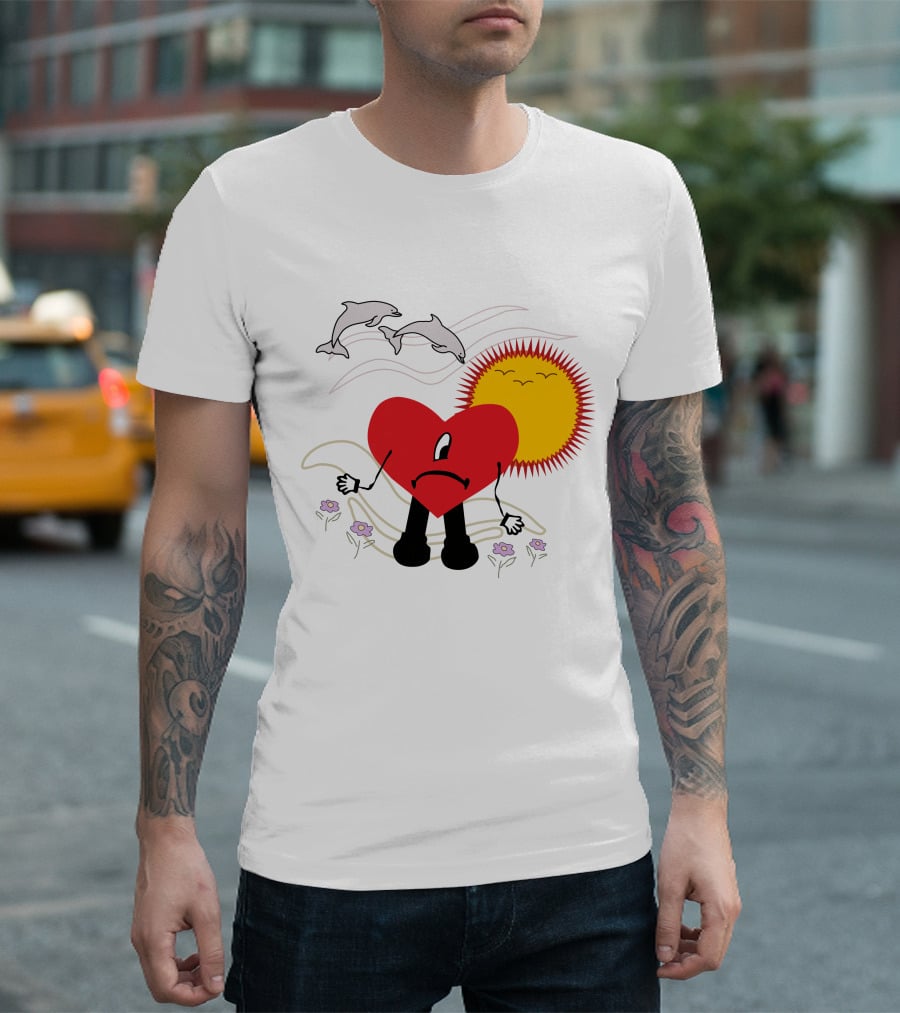 Bad Bunny Un Verano Sin Ti Album Heart Sun Dolphins Flowers Scene T-Shirt
