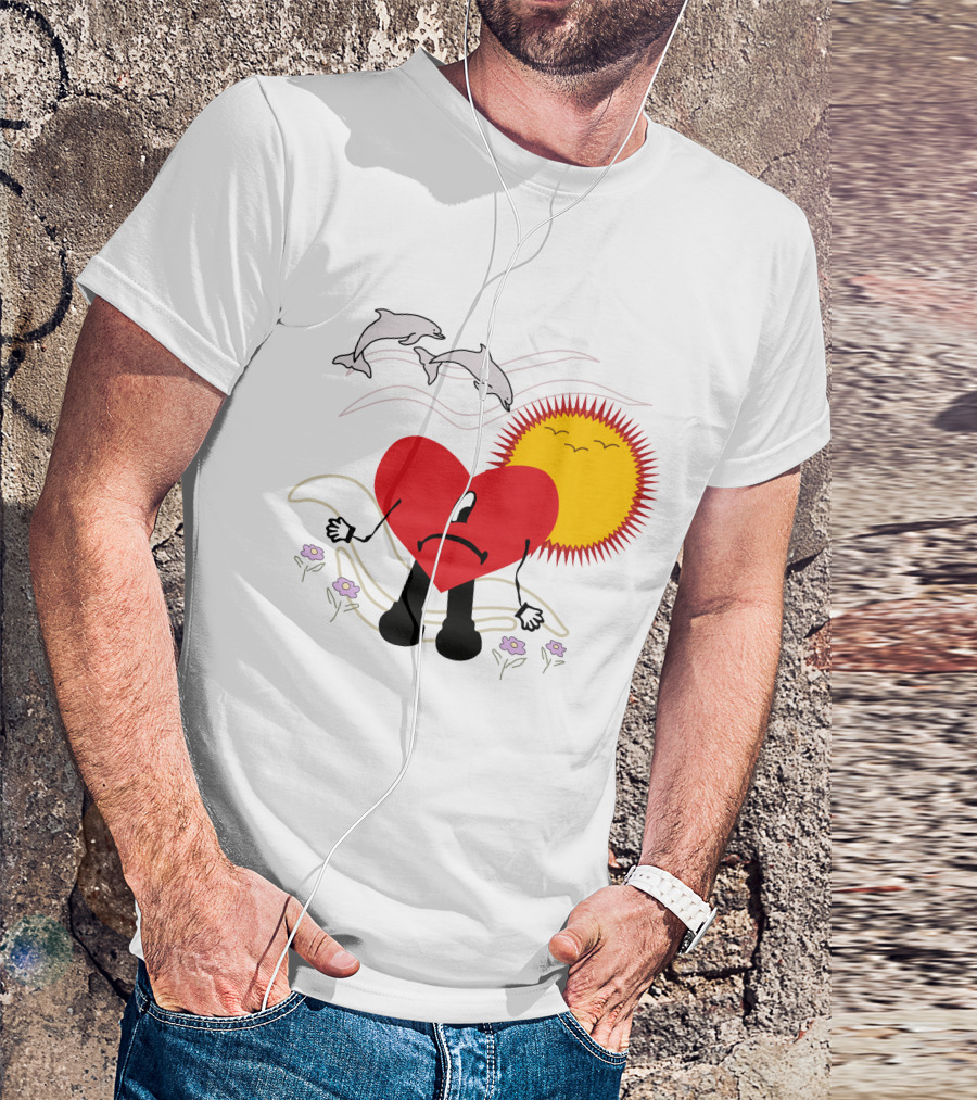 Bad Bunny Un Verano Sin Ti Album Heart Sun Dolphins Flowers Scene T-Shirt