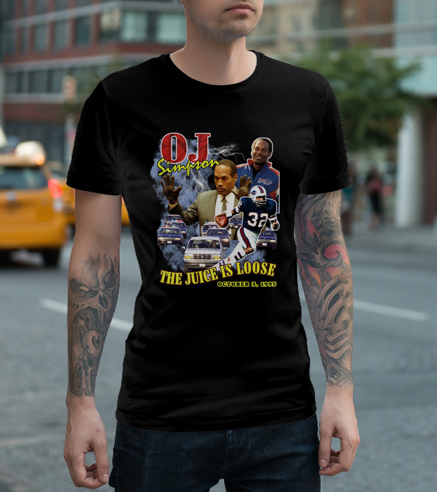 OJ Simpson The Juice is Loose October 3, 1995 Football Chase T-Shirt