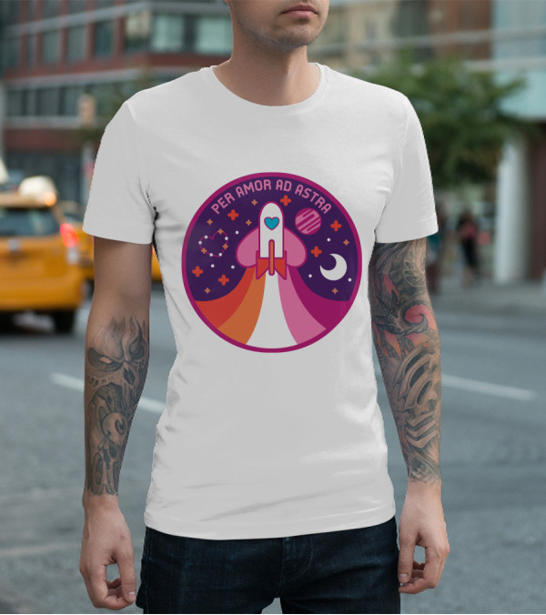 Per Amor Ad Astra Space Pride Lesbian Flag Rocket Heart Planet Moon T-Shirt