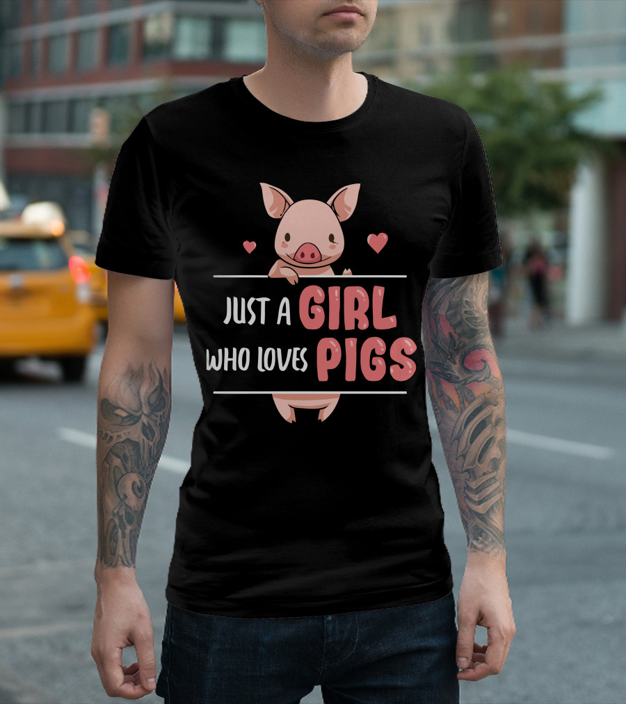 Just a Girl Who Loves Pigs Cute Pig Cartoon with Hearts T-Shirt