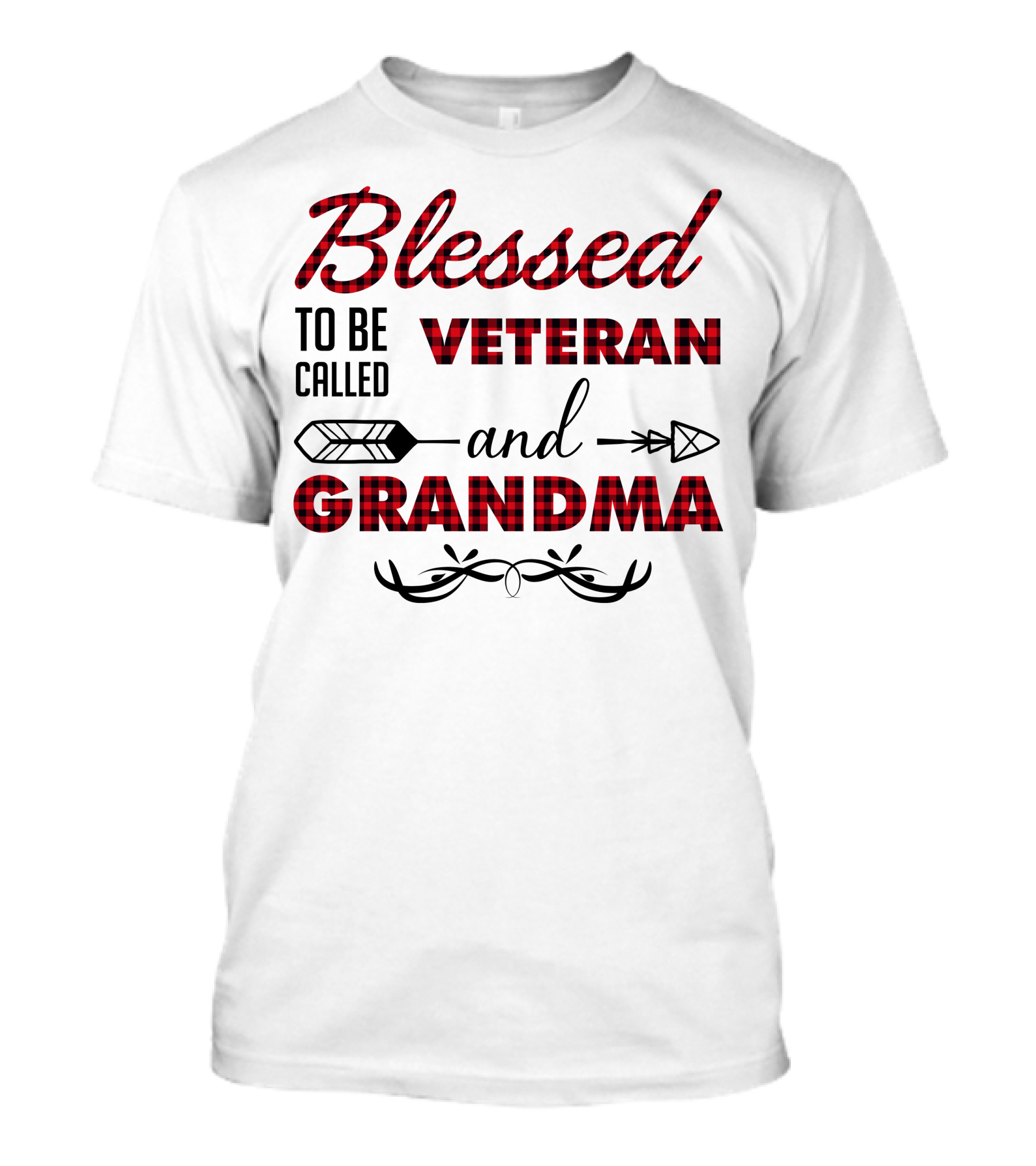 Blessed To Be Called Veteran And Grandma Buffalo Plaid Arrow Antlers T-Shirt