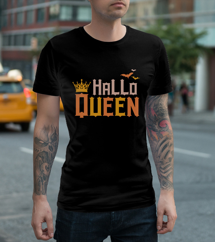 Hallo Queen Crown and Bats Halloween T-Shirt
