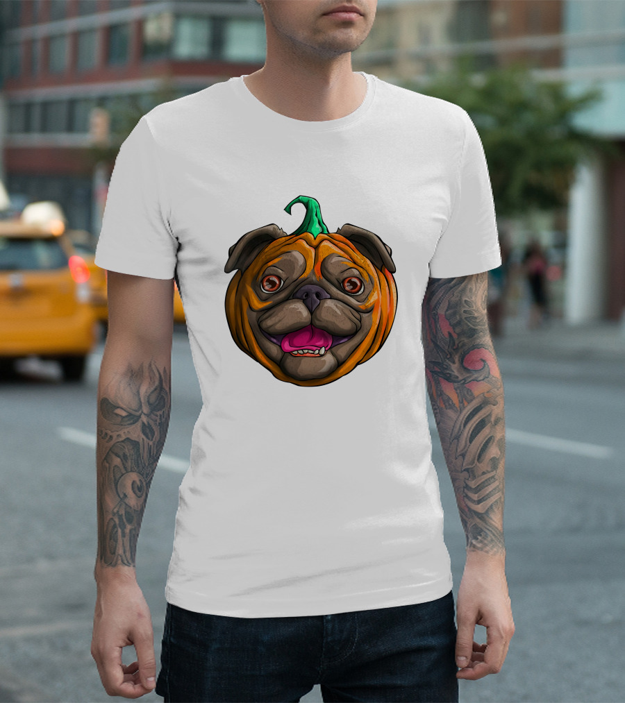 Pugkin Halloween Pug Pumpkin Head T-Shirt