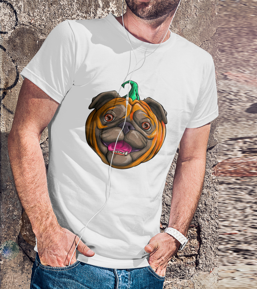 Pugkin Halloween Pug Pumpkin Head T-Shirt