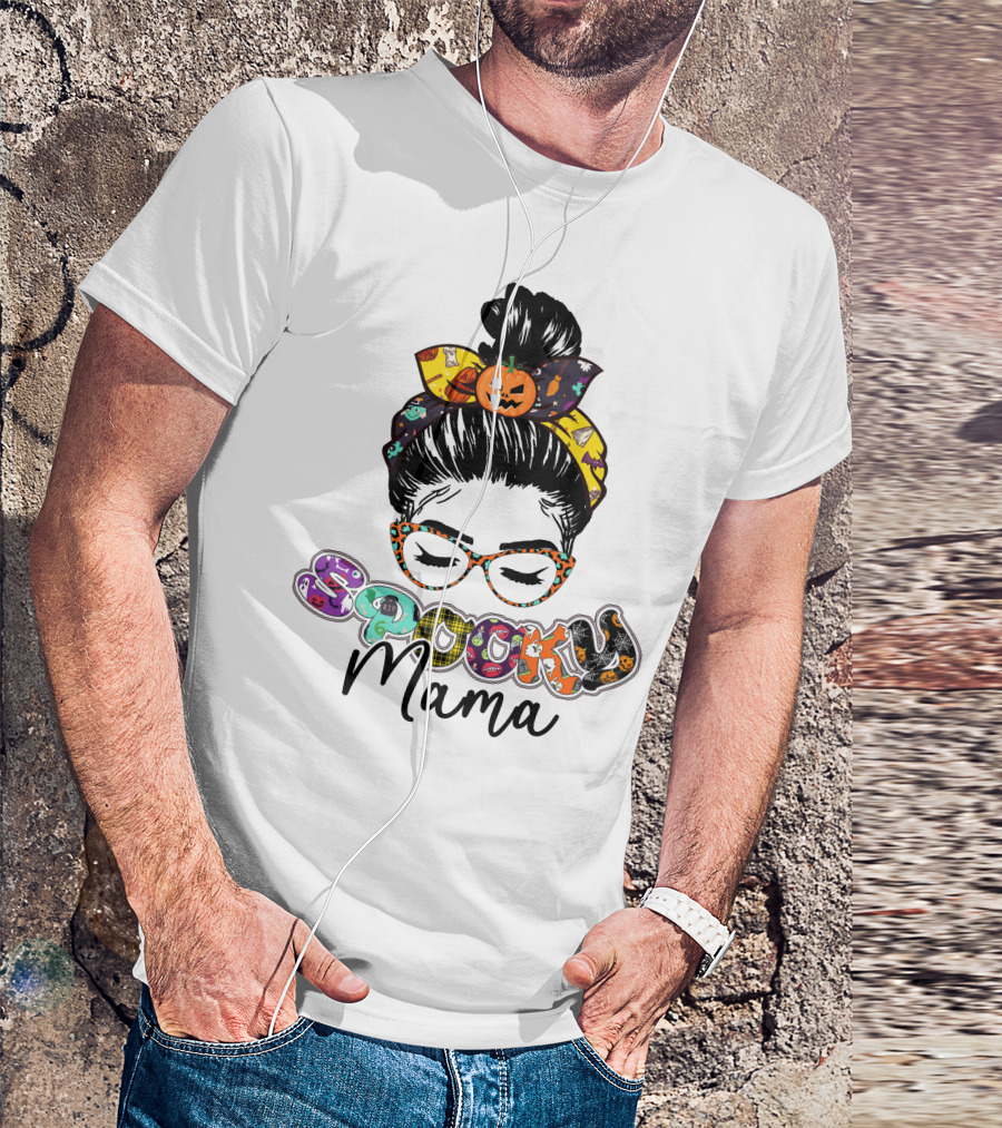 Spooky Mama Halloween Glasses Pumpkin Headband T-Shirt