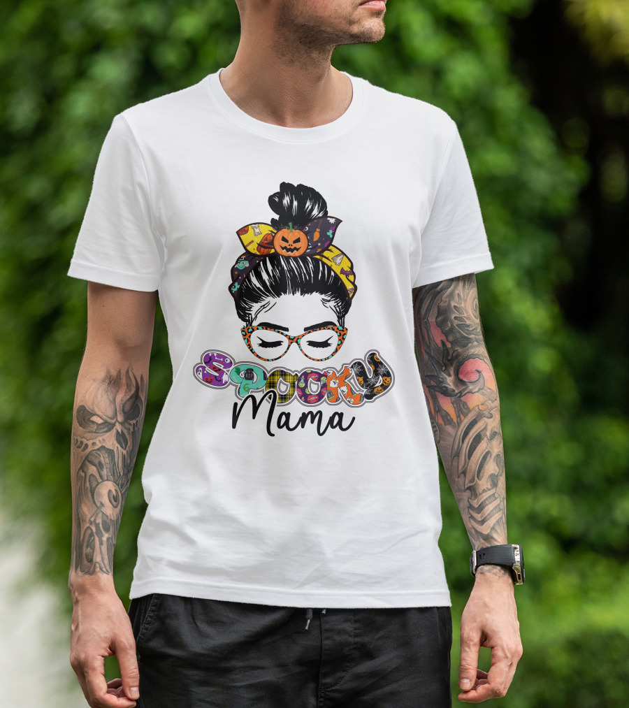 Spooky Mama Halloween Glasses Pumpkin Headband T-Shirt