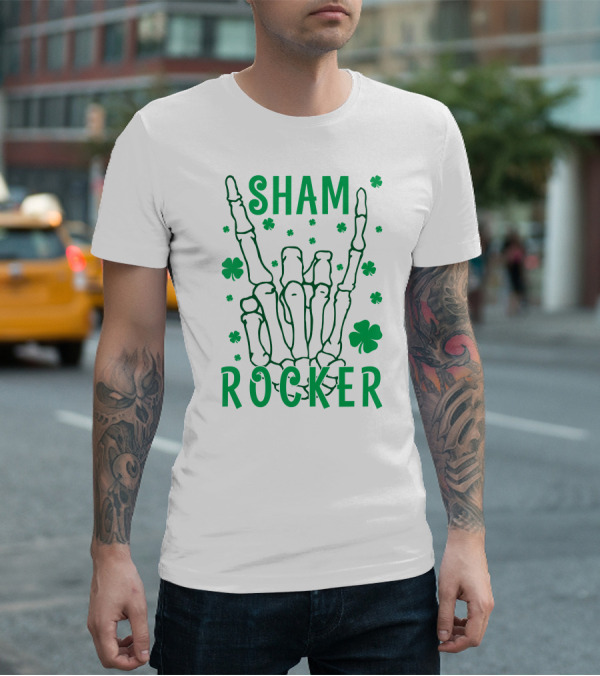 SHAM ROCKER Skeleton Hand With Shamrocks T-Shirt