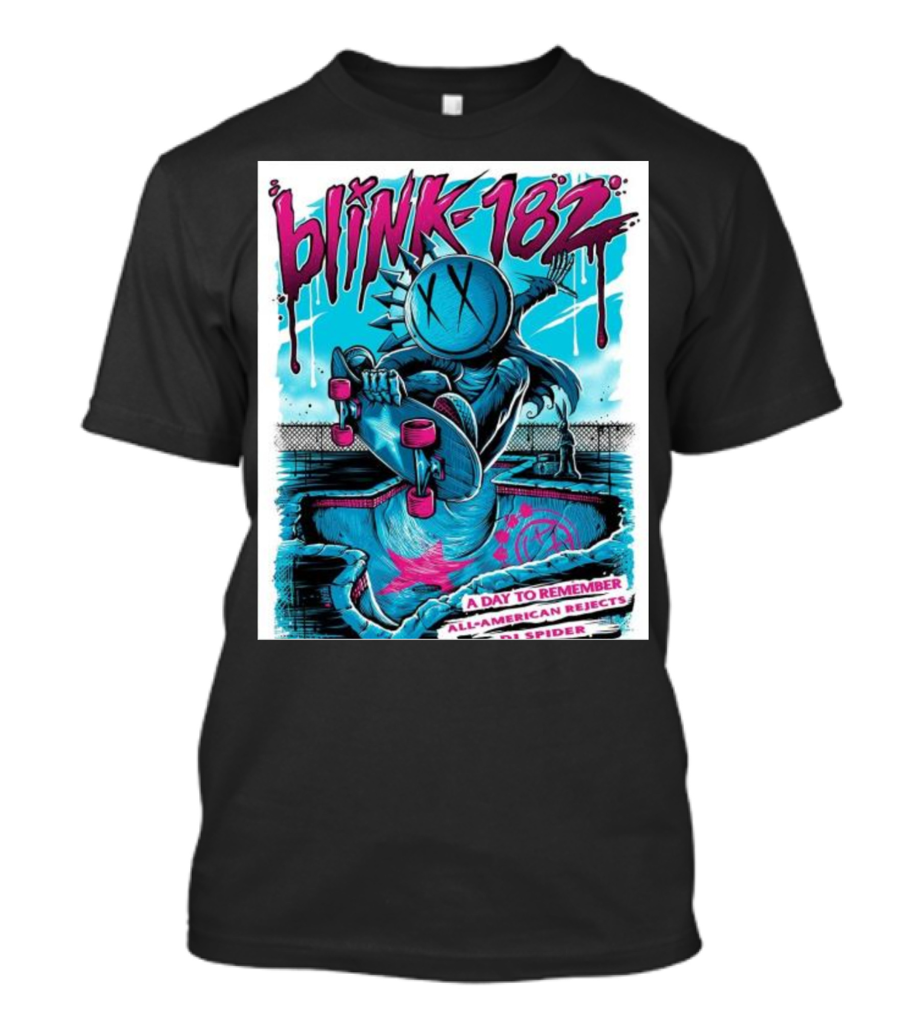 Blink-182 A Day To Remember All-American Rejects DJ Spider Skateboard Alien T-Shirt