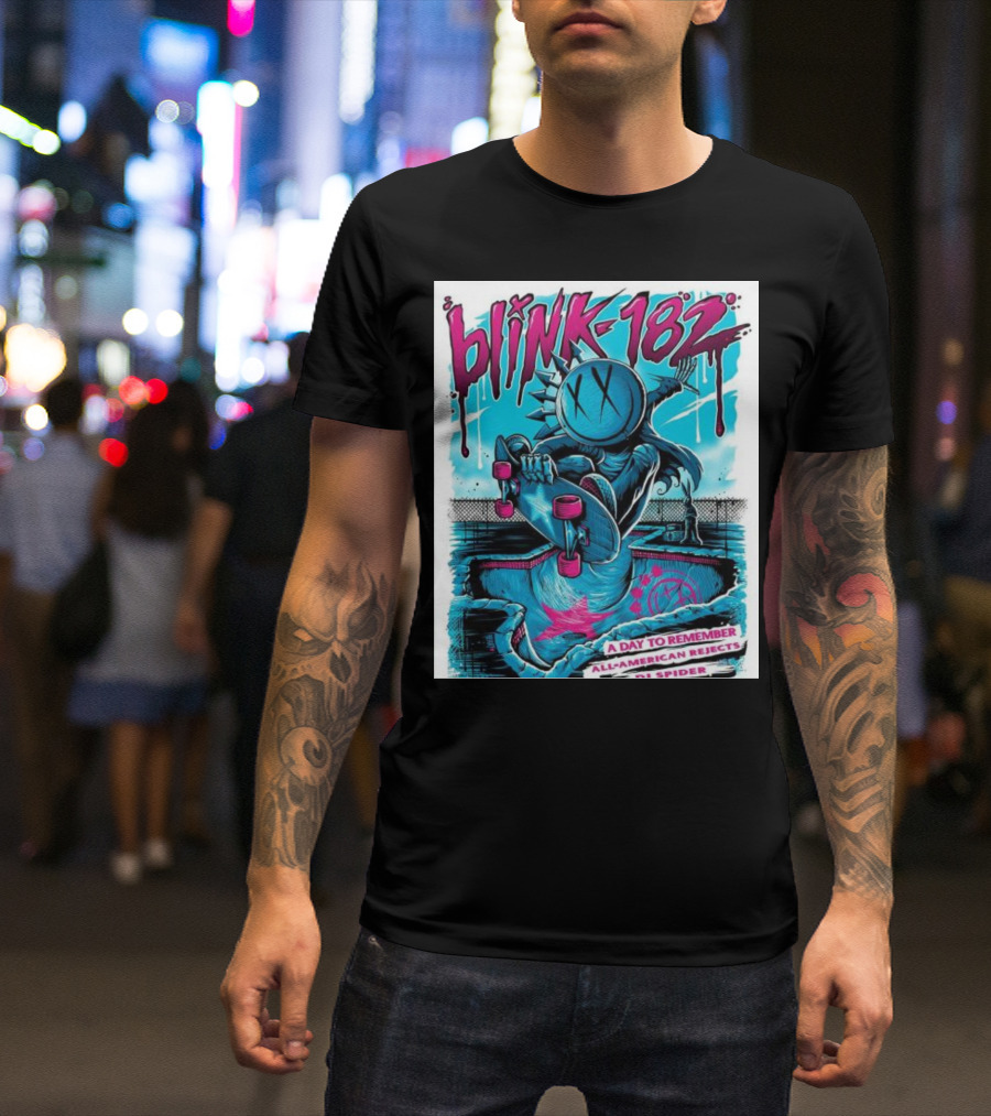 Blink-182 A Day To Remember All-American Rejects DJ Spider Skateboard Alien T-Shirt