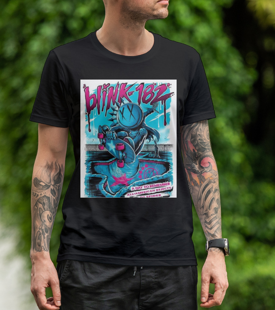 Blink-182 A Day To Remember All-American Rejects DJ Spider Skateboard Alien T-Shirt