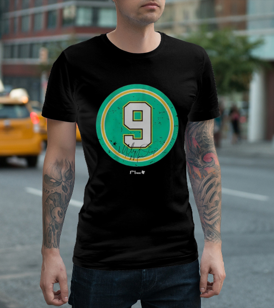 Mike Modano No 9 Retro Circle Signature T-Shirt