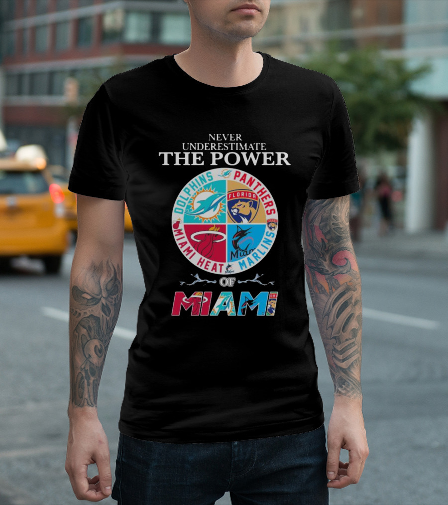 Never Underestimate The Power Of Miami Dolphins Panthers Heat Marlins T-Shirt