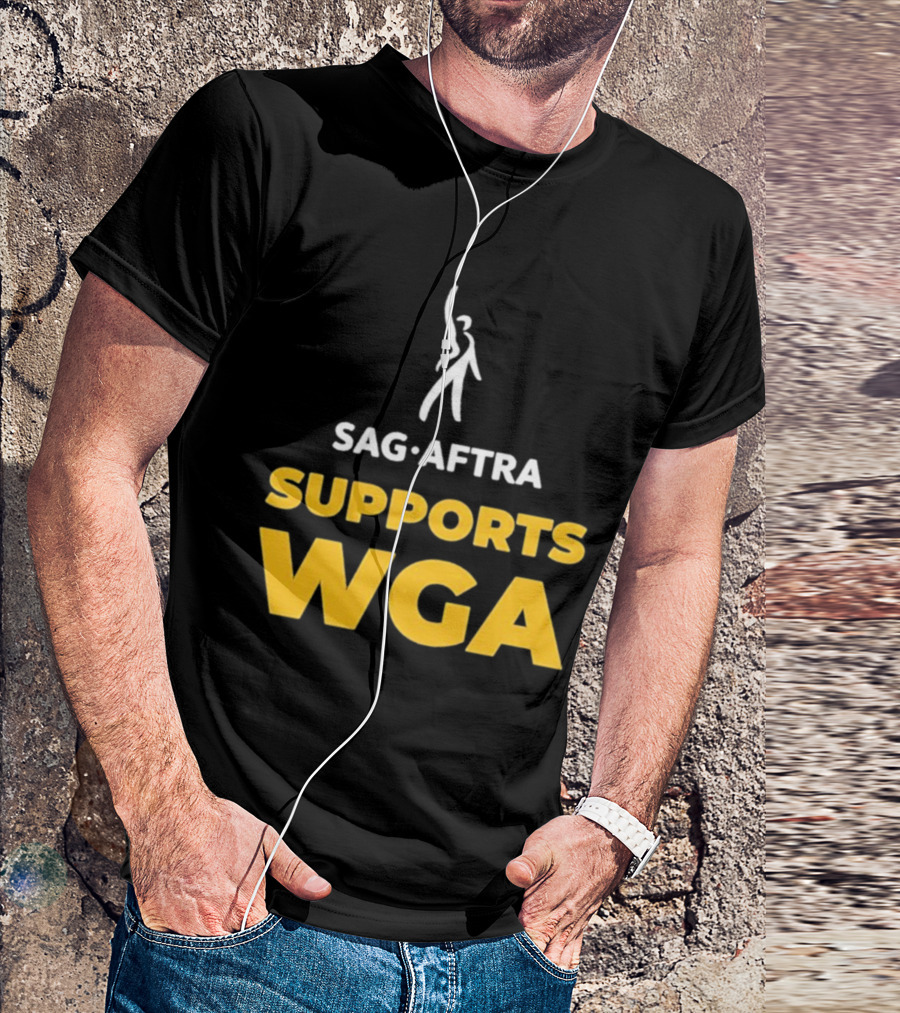 SAG-AFTRA Supports WGA Bold Logo With Iconic Figure T-Shirt