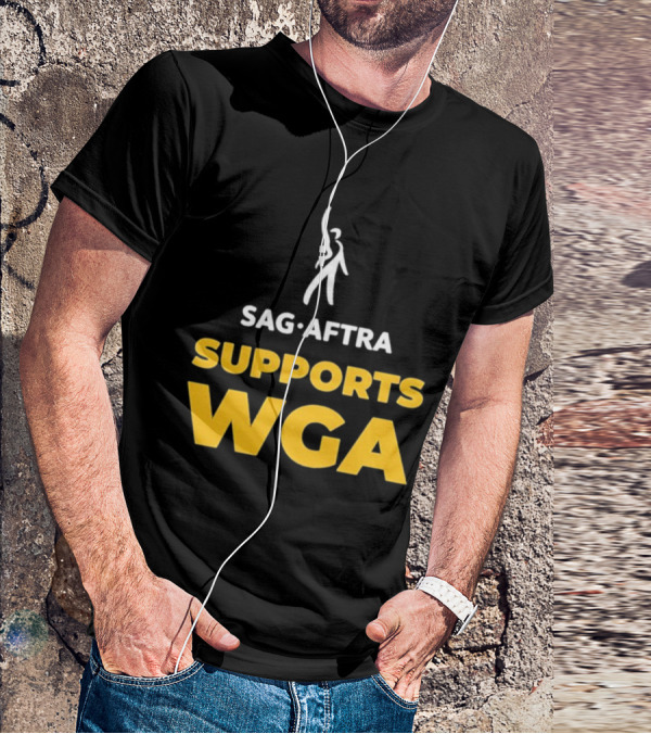 SAG-AFTRA Supports WGA Bold Logo With Iconic Figure T-Shirt
