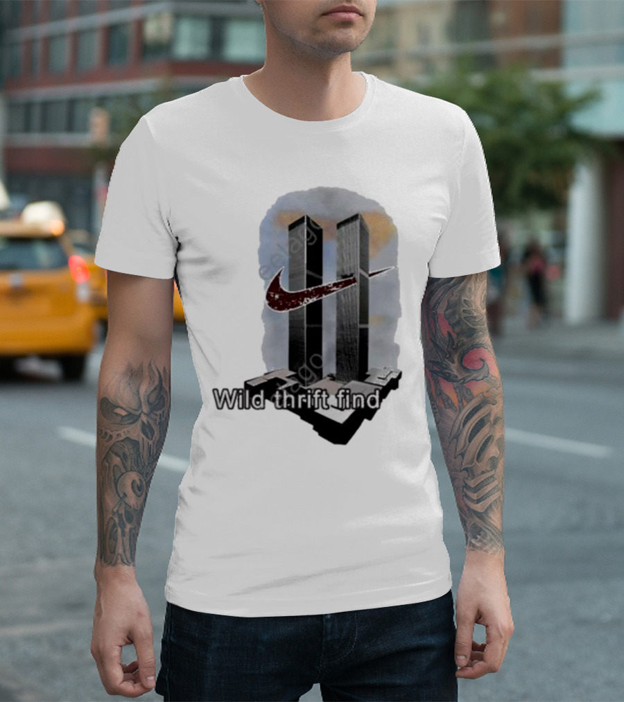 Wild Thrift Find Tiktok Screenshots Twin Towers Swoosh T-Shirt
