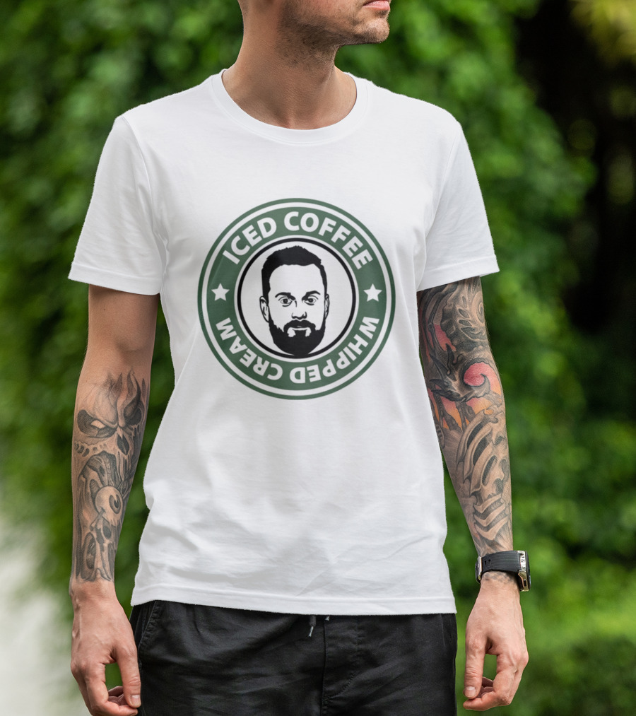 Iced Coffee Whipped Cream Bearded Man Green Circle Emblem T-Shirt