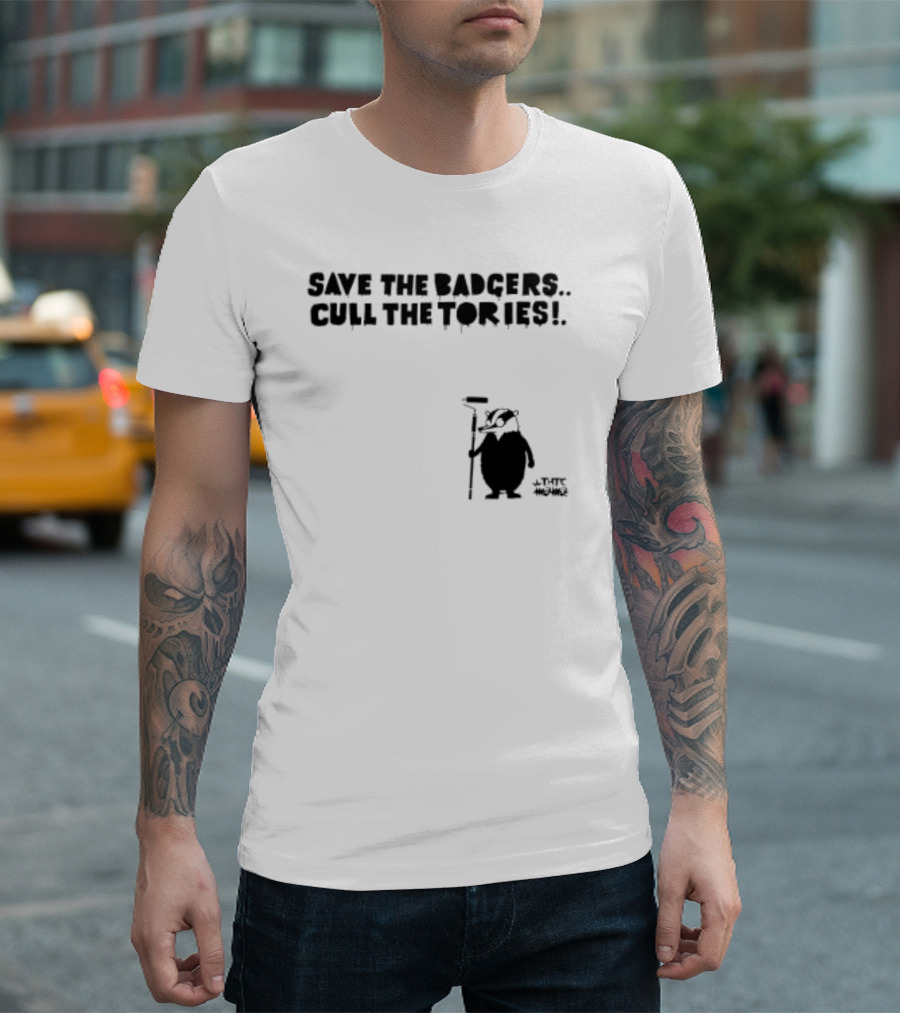 Save The Badgers Cull The Tories Badger With Paint Roller T-Shirt