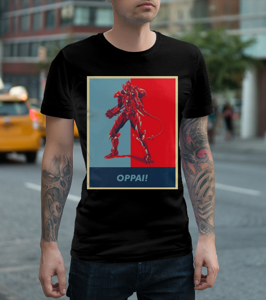 OPPAI Issei Hyoudou High School DxD Hope Style Mecha Fusion Red And Blue Dual Color Background T-Shirt