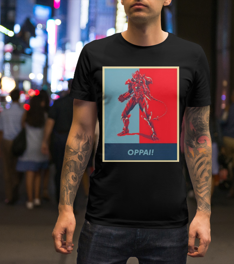 OPPAI Issei Hyoudou High School DxD Hope Style Mecha Fusion Red And Blue Dual Color Background T-Shirt