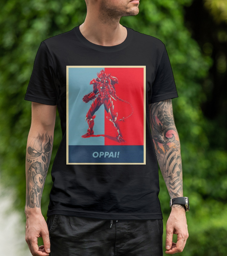OPPAI Issei Hyoudou High School DxD Hope Style Mecha Fusion Red And Blue Dual Color Background T-Shirt
