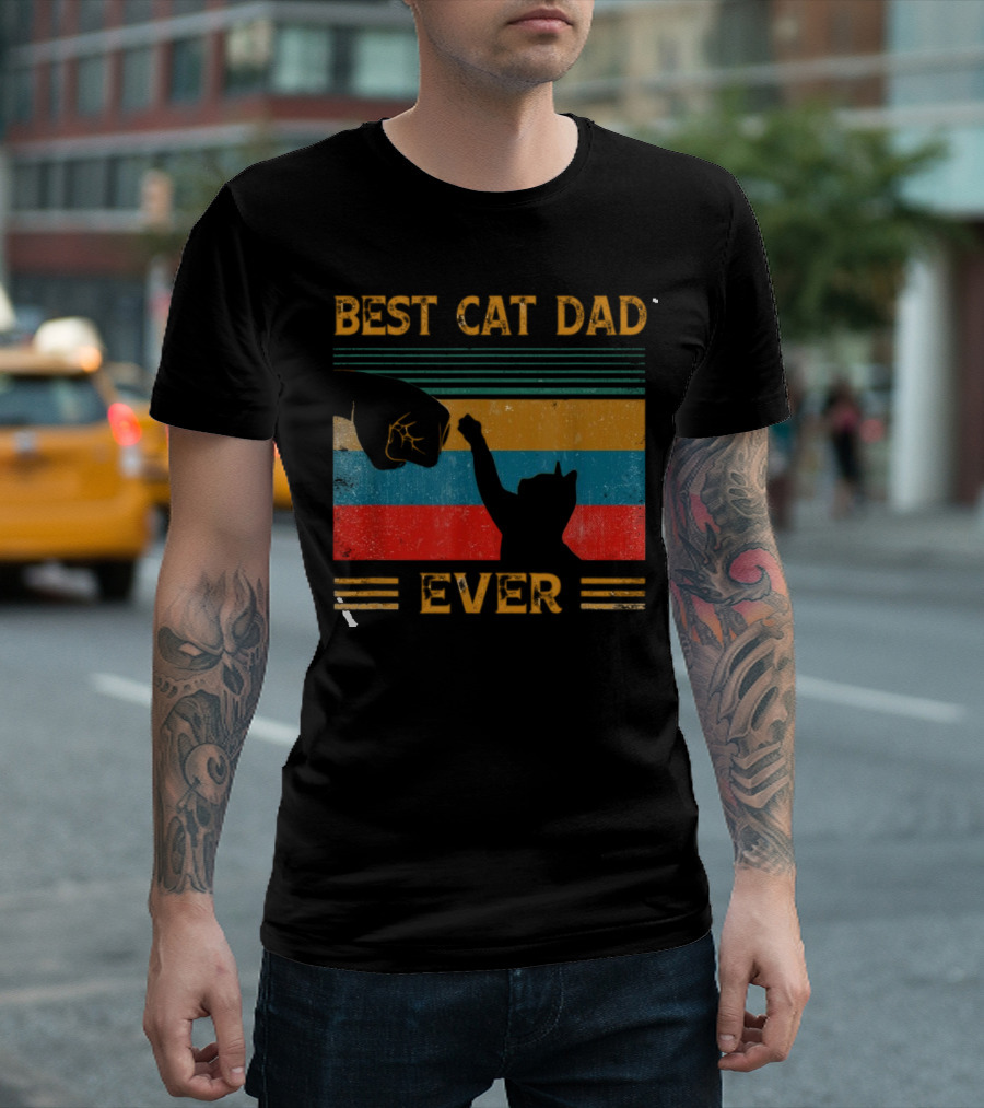 Best Cat Dad Ever Vintage Pet Lover Apparel Funny Kitty Clothes Cat Owners Cat Daddy T-Shirt